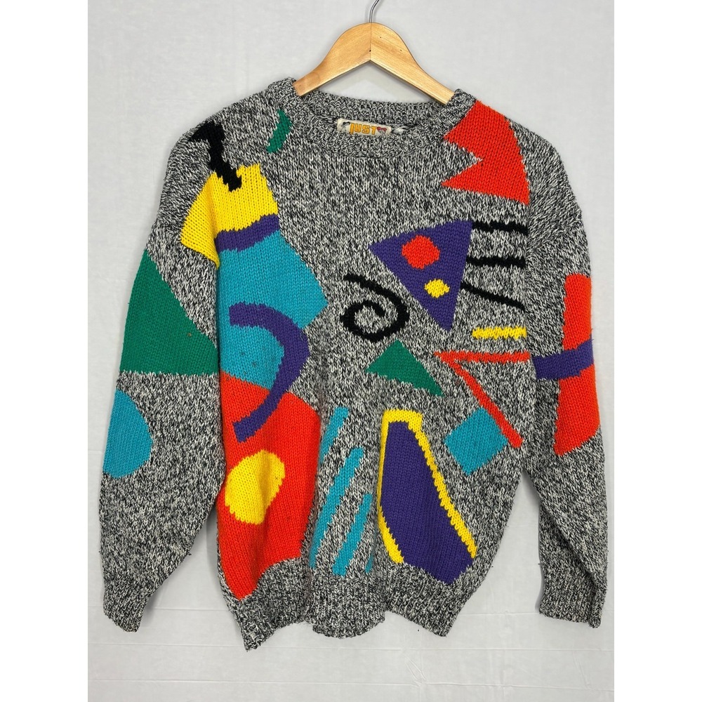 Just Cristina Sweater Mens Multicolor Knit Long Sleeve Crew Neck Outdoor Vintage